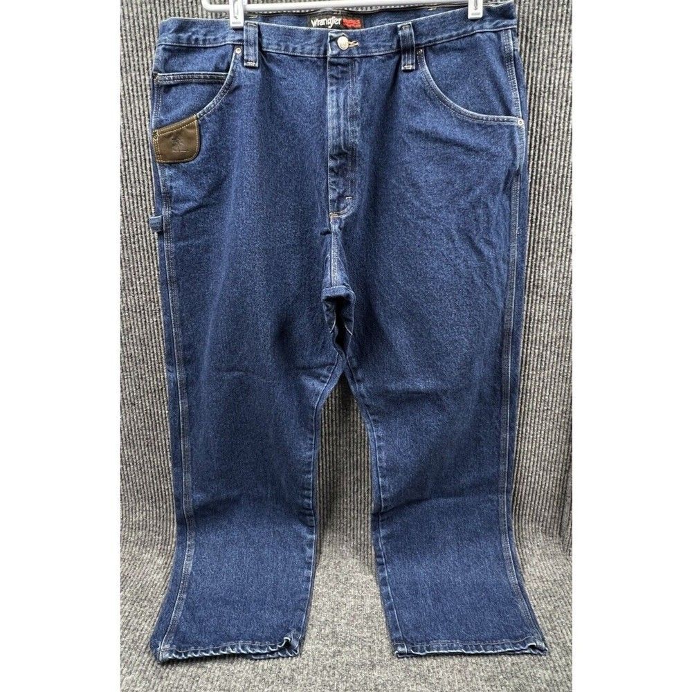 Wrangler Riggs Workwear Pants Mens 42x32 Blue Jeans Denim Carpenter Straight Fit - Picture 3 of 16
